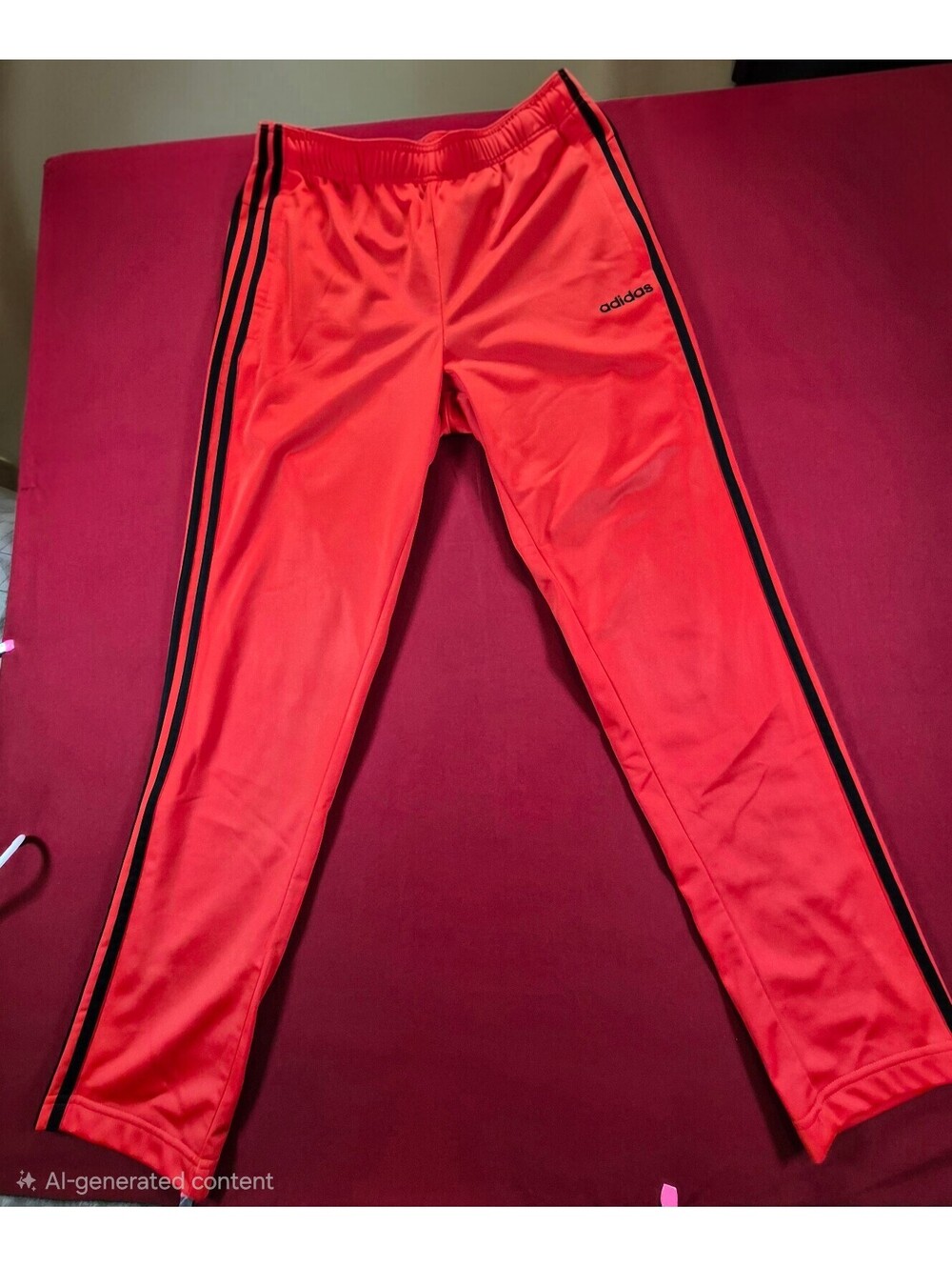Adidas Red Track Pants with Black Stripes Sz L